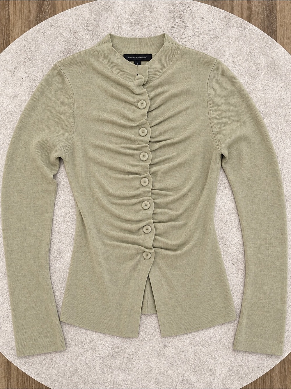 Zara Sage Green Ruched Button Cardigan - Picture 3 of 6